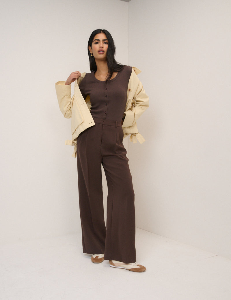 Brown Scoop Neck Top