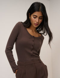 Brown Scoop Neck Top