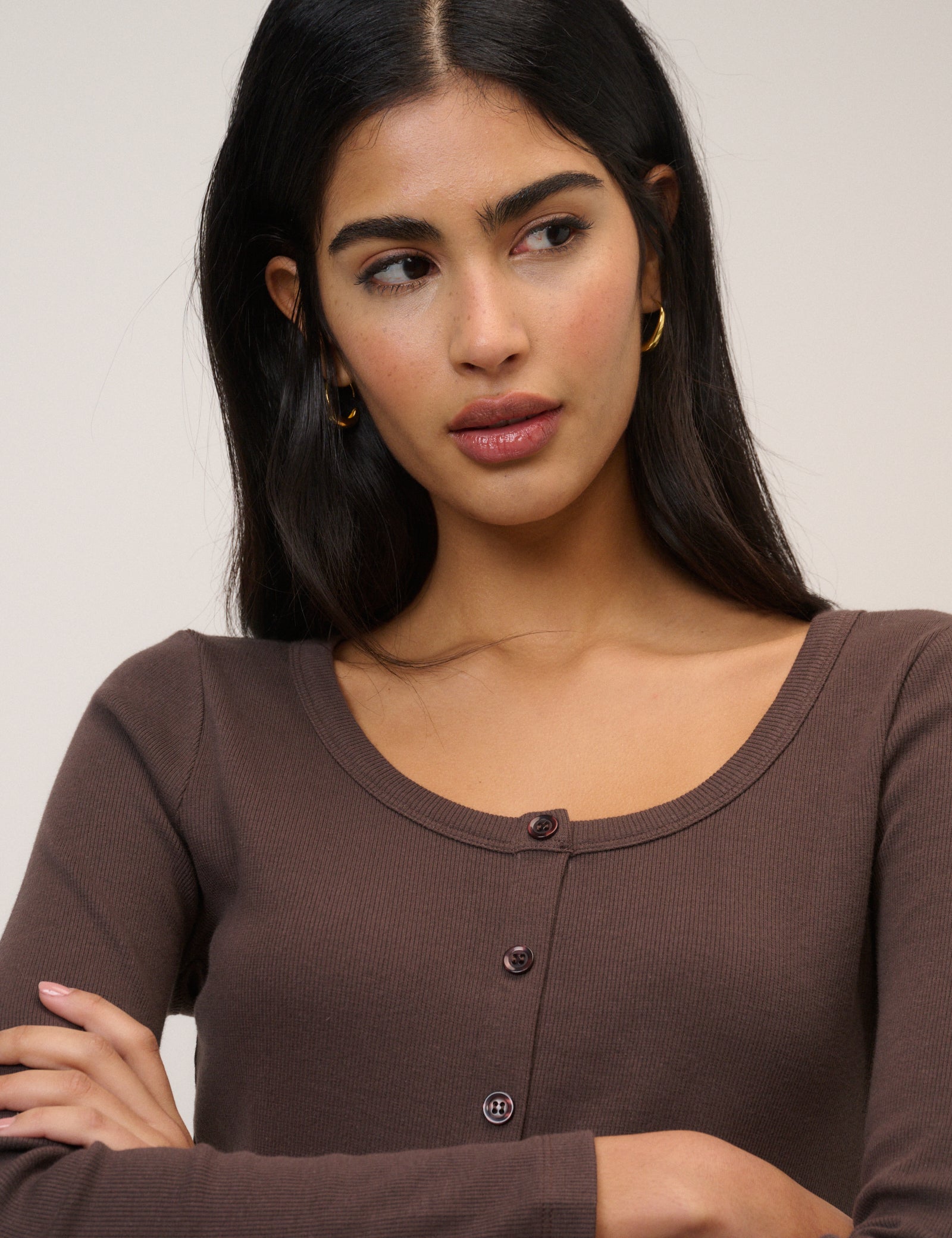 Brown Scoop Neck Top