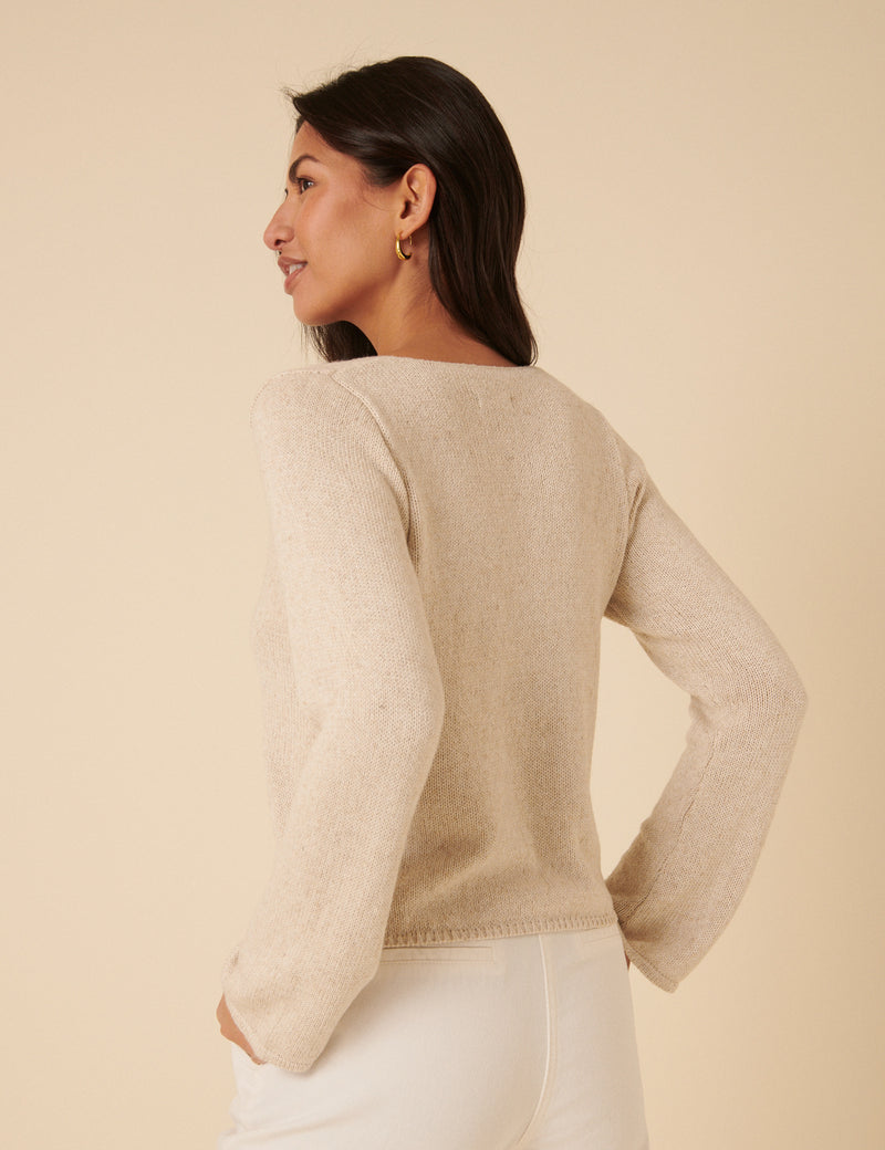 Cream Tie Front Knitted Cardigan