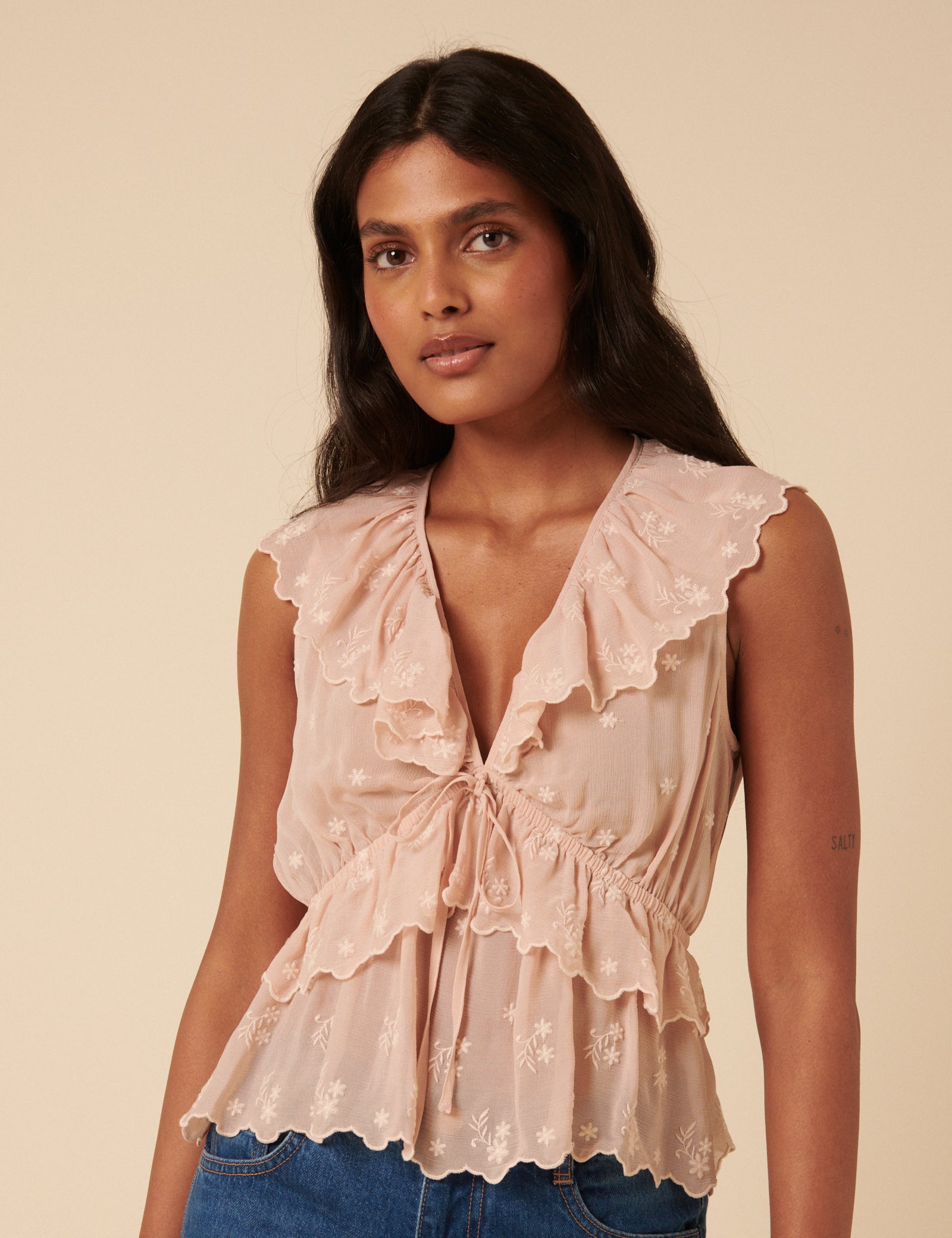 Pale Pink Embroidered Chiffon Top Pale Pink Embroidered Chiffon Top