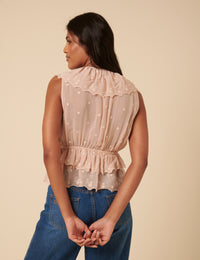 Pale Pink Embroidered Chiffon Top