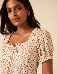 Cream Ditsy Floral Puff Sleeve Blouse