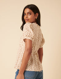 Cream Ditsy Floral Puff Sleeve Blouse