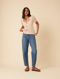 Cream Ditsy Floral Puff Sleeve Blouse