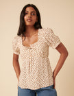 Cream Ditsy Floral Puff Sleeve Blouse