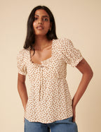 Cream Ditsy Floral Puff Sleeve Blouse