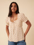 Cream Ditsy Floral Puff Sleeve Blouse
