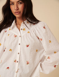 White Embroidered Balloon Sleeve Blouse
