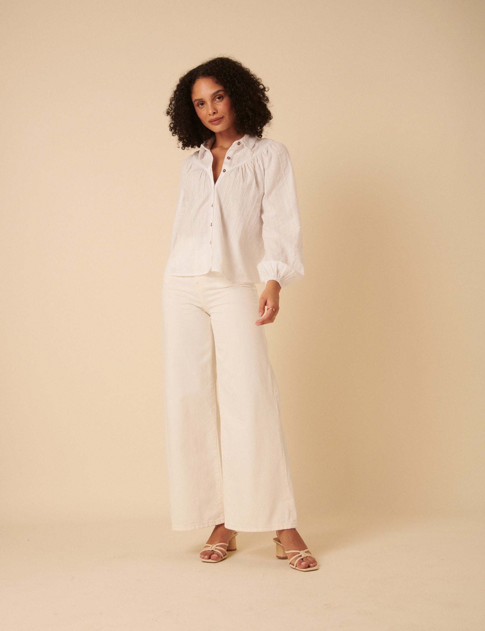 White Balloon Sleeve Blouse