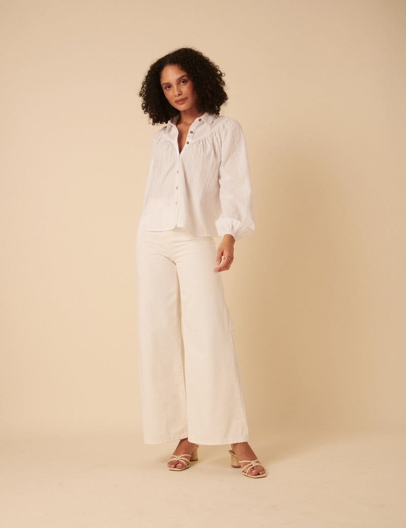 White Balloon Sleeve Blouse