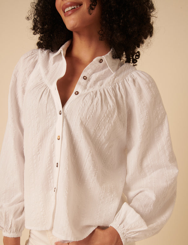 White Balloon Sleeve Blouse