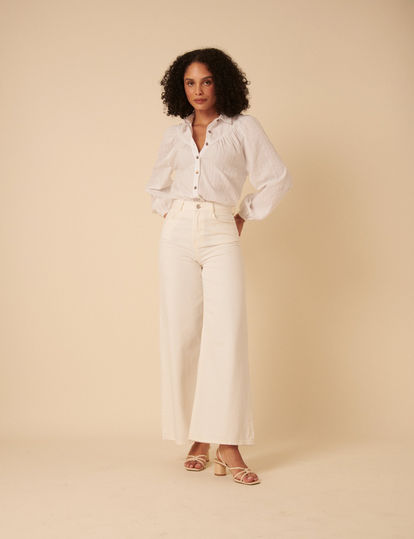 White Balloon Sleeve Blouse