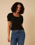 Black Short Sleeve Button Down Blouse