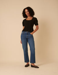 Black Short Sleeve Button Down Blouse