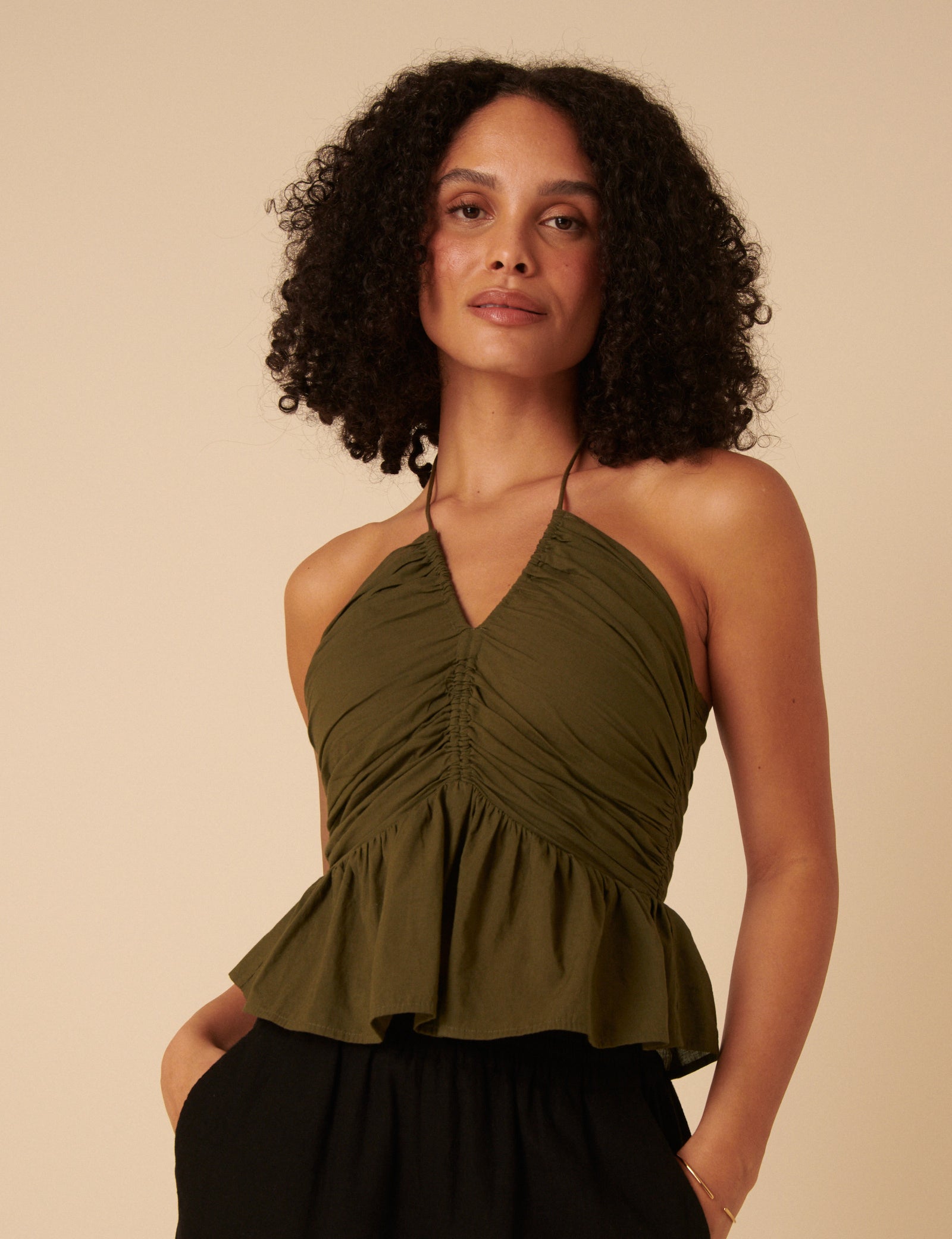 Khaki Halterneck Top