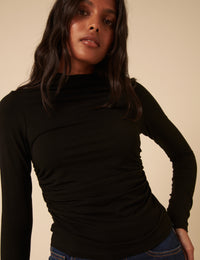 Black Ruched Long Sleeve Top