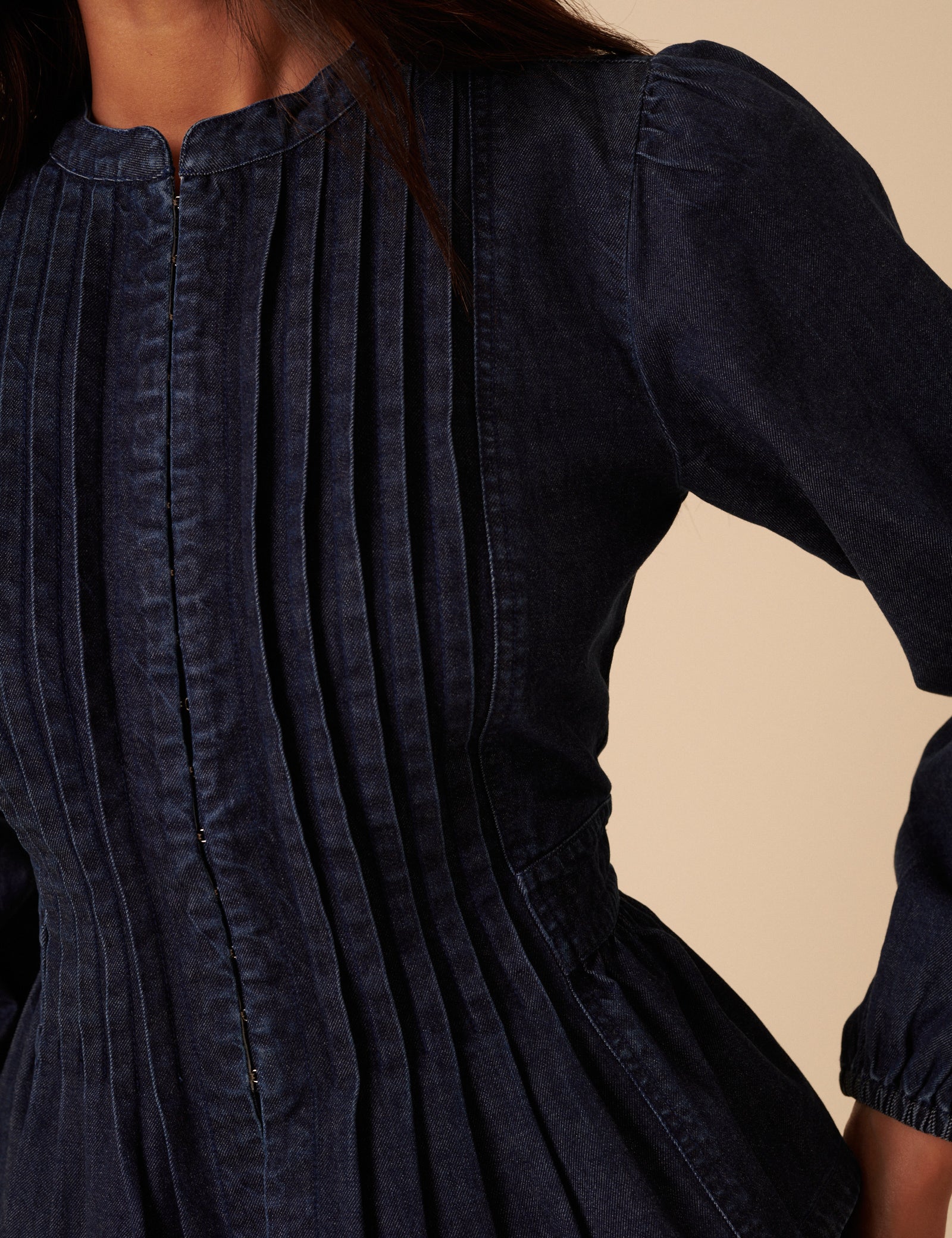 Dark Denim Pintuck Denim Blouse