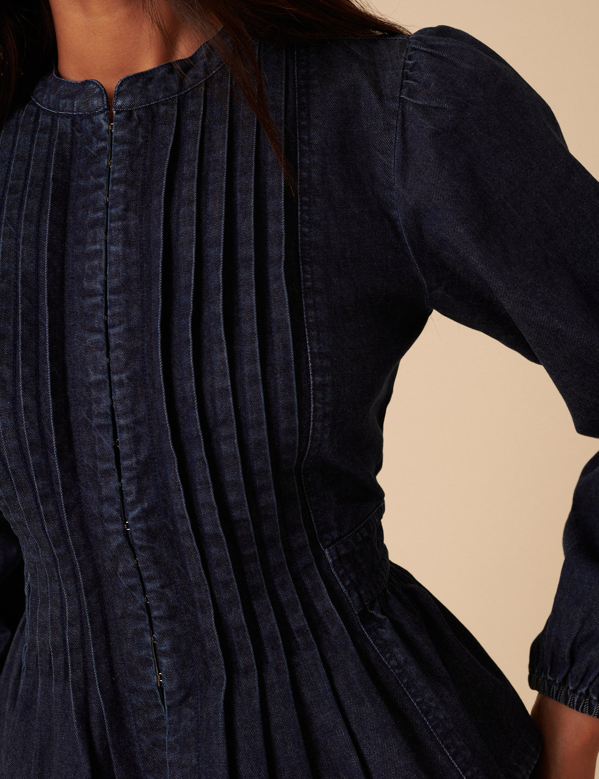 Dark Denim Pintuck Denim Blouse