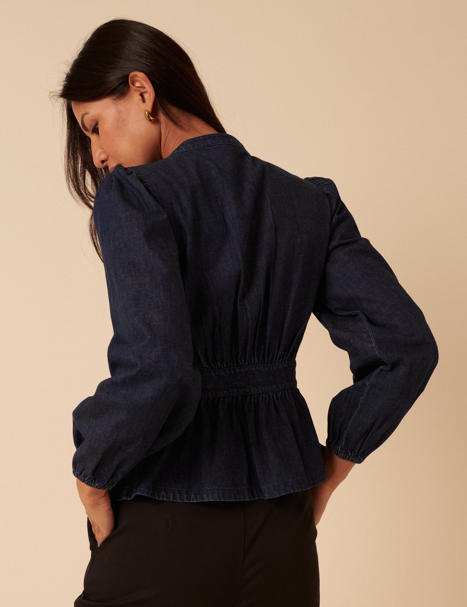 Dark Denim Pintuck Denim Blouse