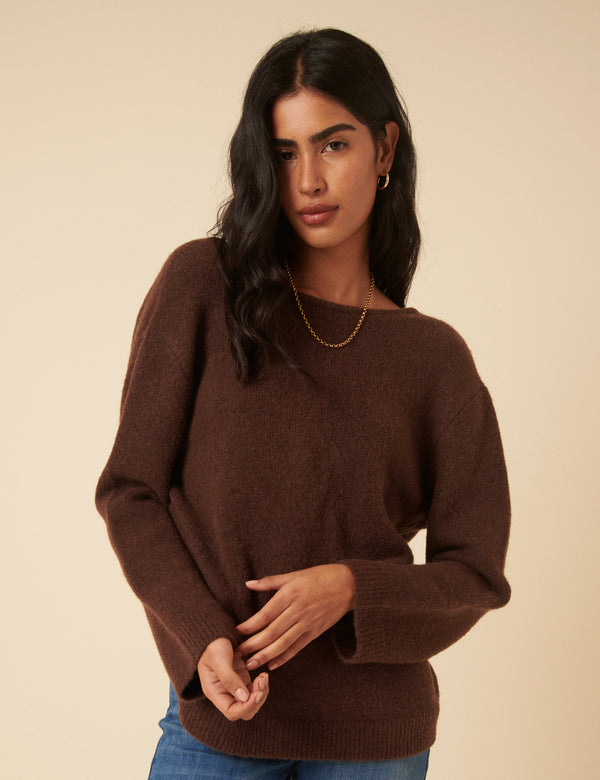 Brown Twist Back Knitted Jumper