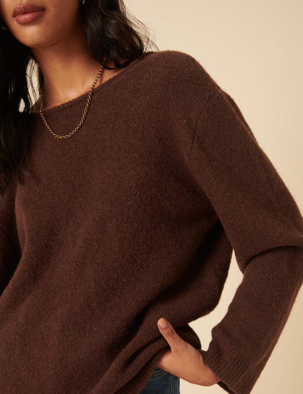 Brown Twist Back Knitted Jumper