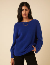 Blue Twist Back Knitted Jumper
