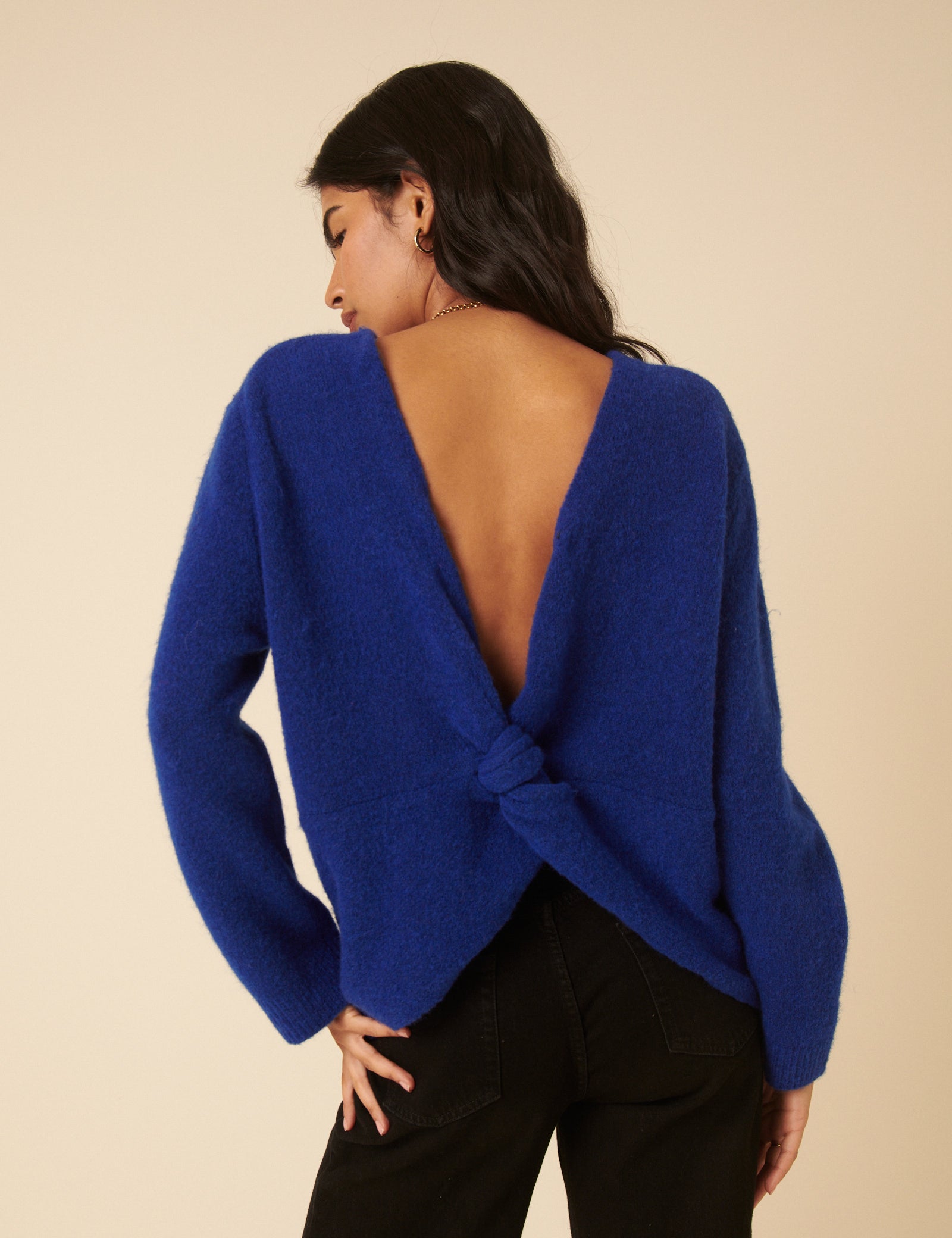 Blue Twist Back Knitted Jumper
