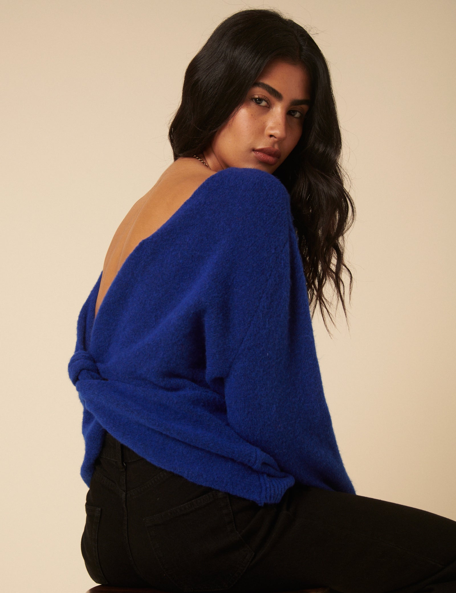 Blue Twist Back Knitted Jumper