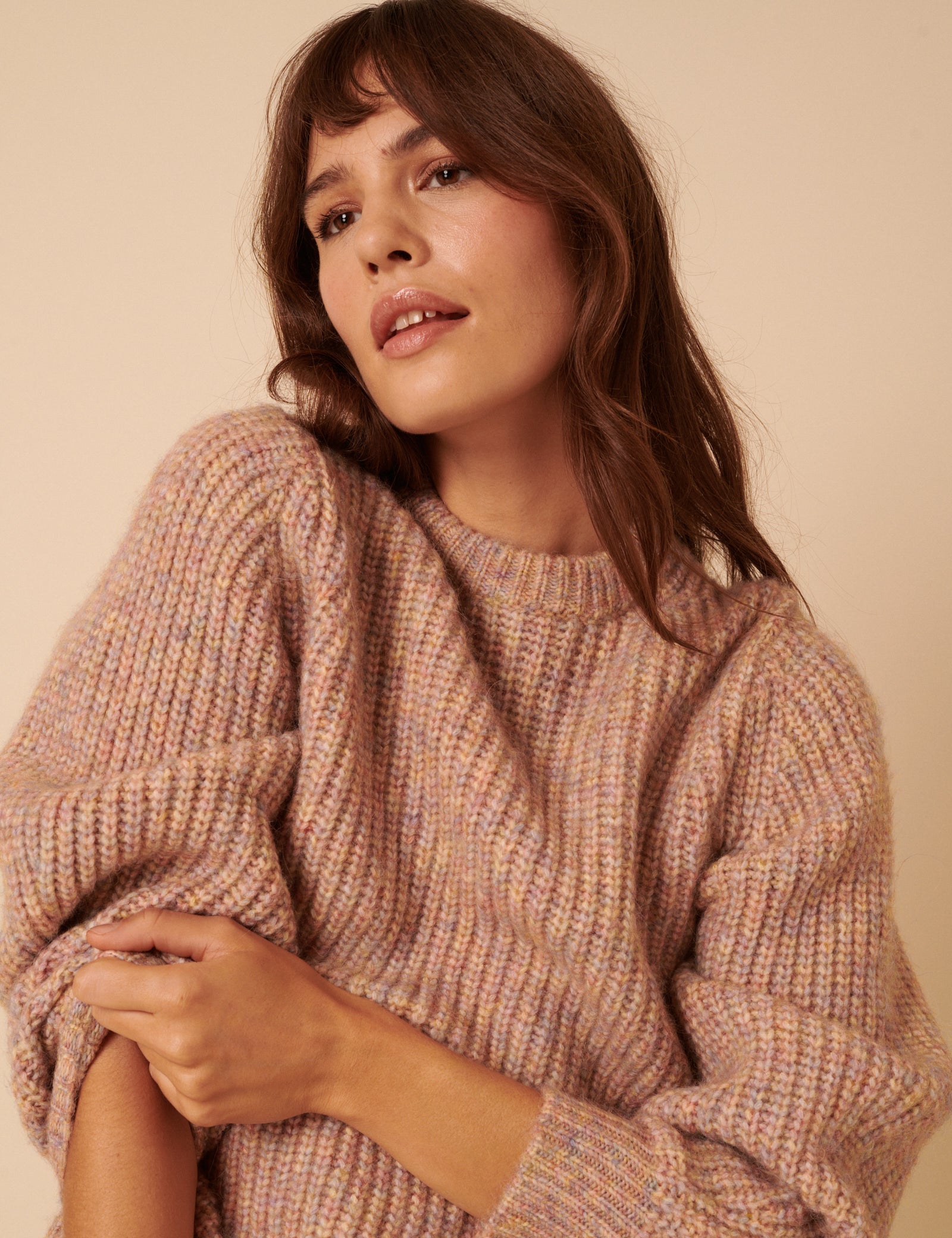 Soft Pink Multi Stitch Chunky Jumper