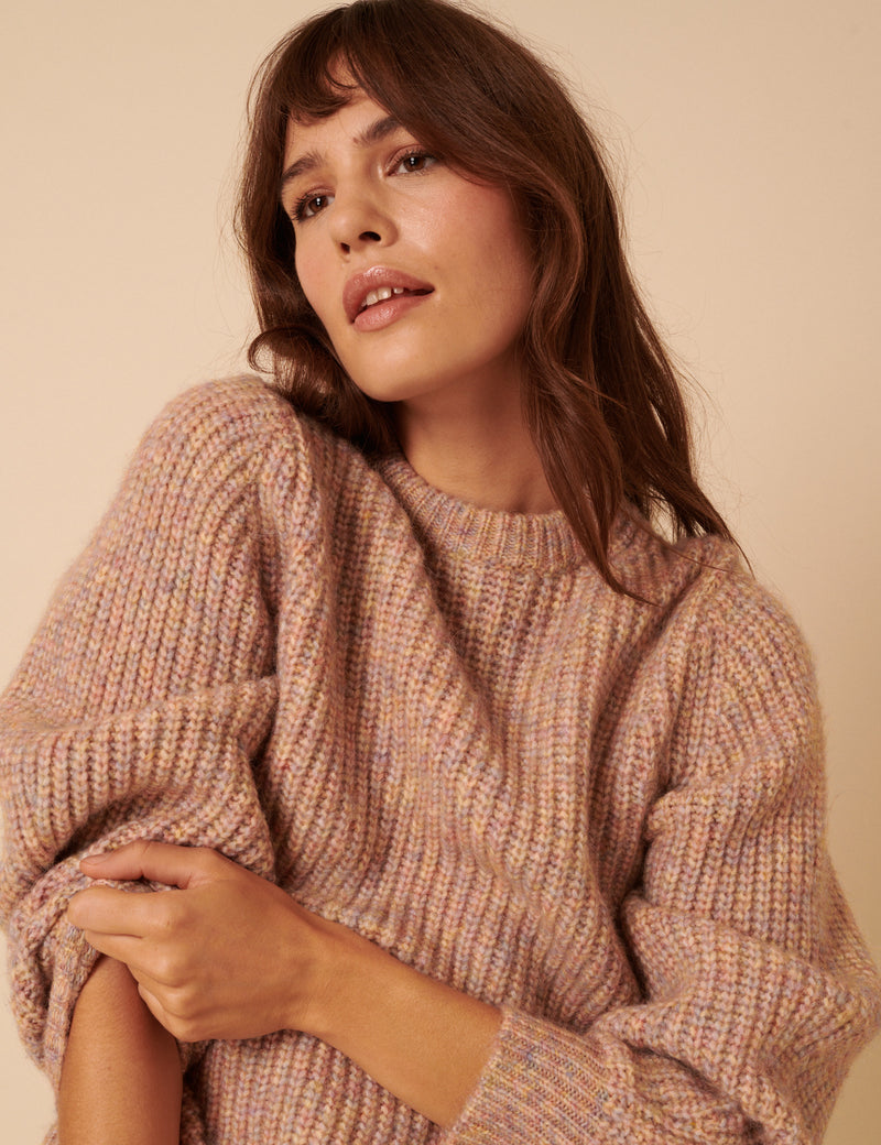 Soft Pink Multi Stitch Chunky Jumper