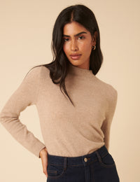 Beige Cashmere Funnel Neck Jumper