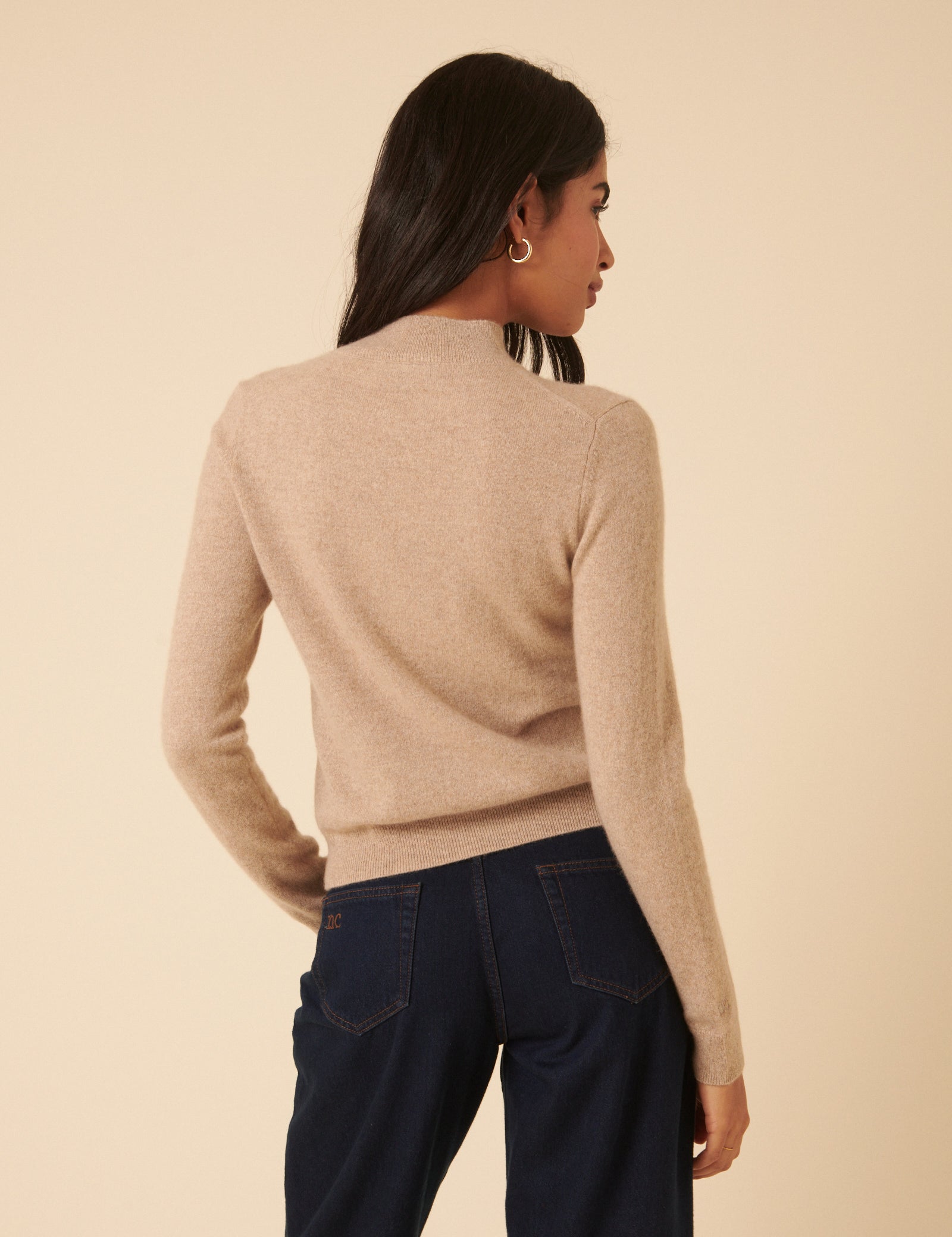Beige Cashmere Funnel Neck Jumper