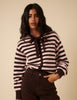 Brown And Pink Striped Tie Neck Cardigan