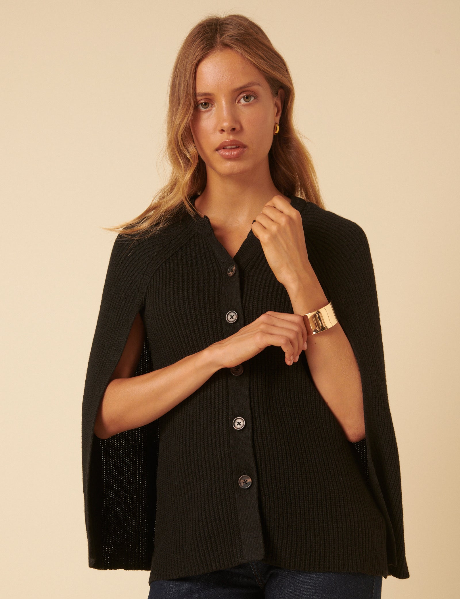 Black Ribbed Cape Cardigan