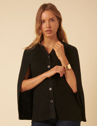 Black Ribbed Cape Cardigan