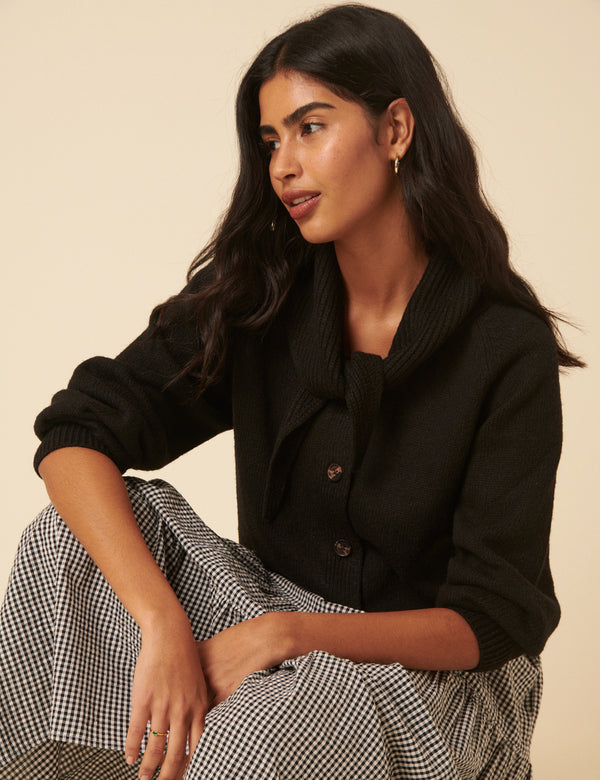 Black Scarf Neck Cardigan