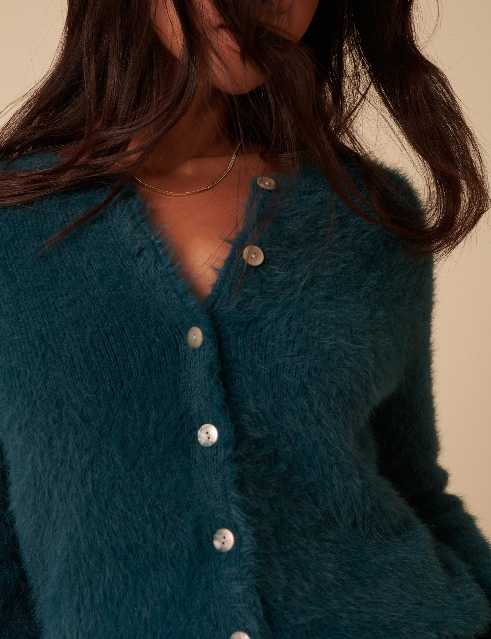 Teal Fluffy Long Sleeve Knitted Cardigan