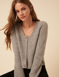 Grey Crochet Collar Knitted Cardigan