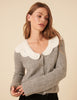 Grey Crochet Collar Knitted Cardigan