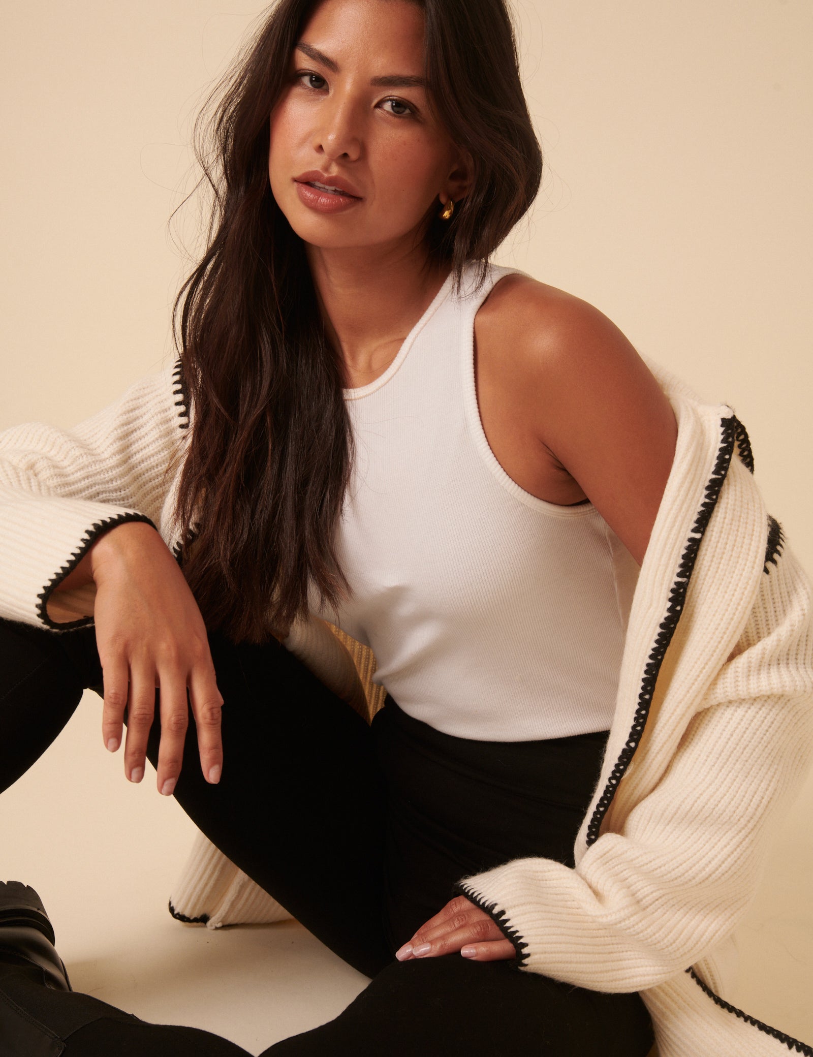 White Whipstitch Longline Cardigan