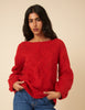Red Slash Neck Bobble Stitch Oversized Jumper