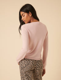 Light Pink Cashmere Crew Neck Cardigan