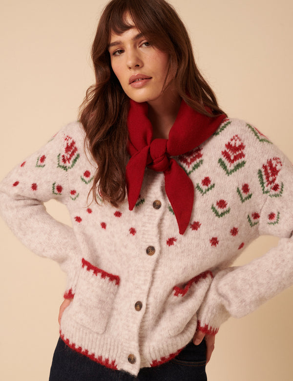 Light Grey Floral Collared Cardigan