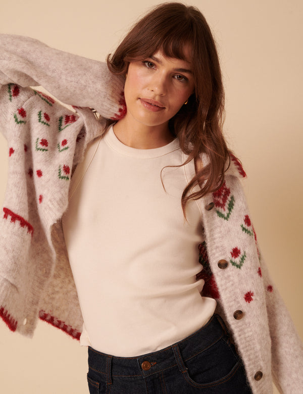 Light Grey Floral Collared Cardigan