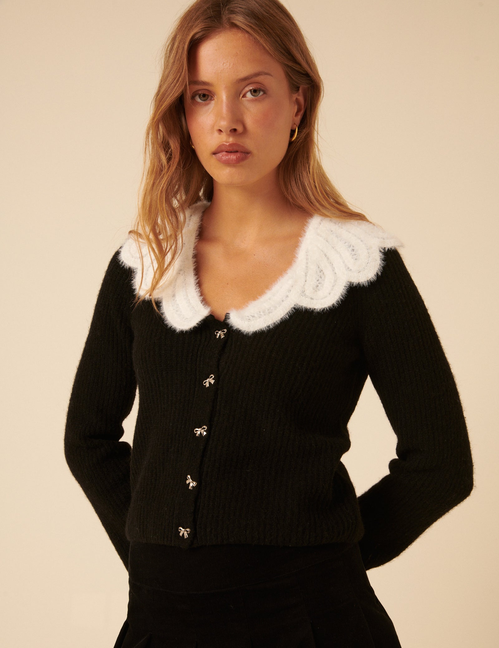 Black Crochet Collar Cardigan
