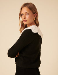 Black Crochet Collar Cardigan