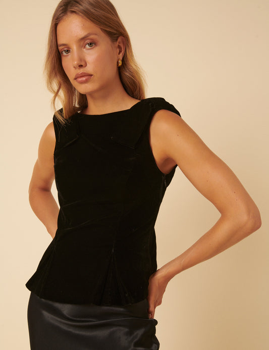 Black Velvet Peplum Bow Top Black Velvet Peplum Bow Top