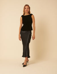 Black Velvet Peplum Bow Top