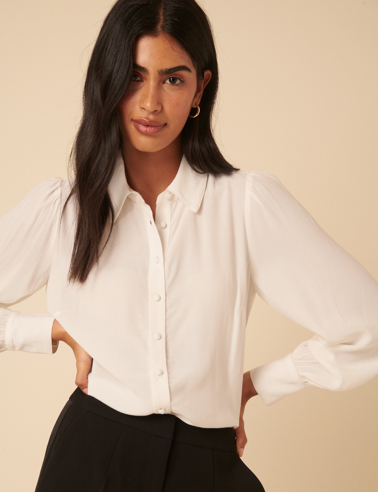 White Bow Tie Neck Blouse